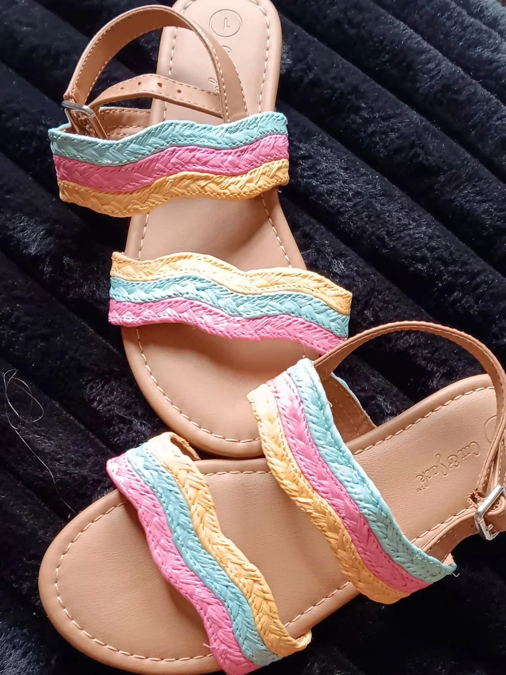 Cat & Jack Pastel Pink Blue Yellow Wavy Strap Sandals